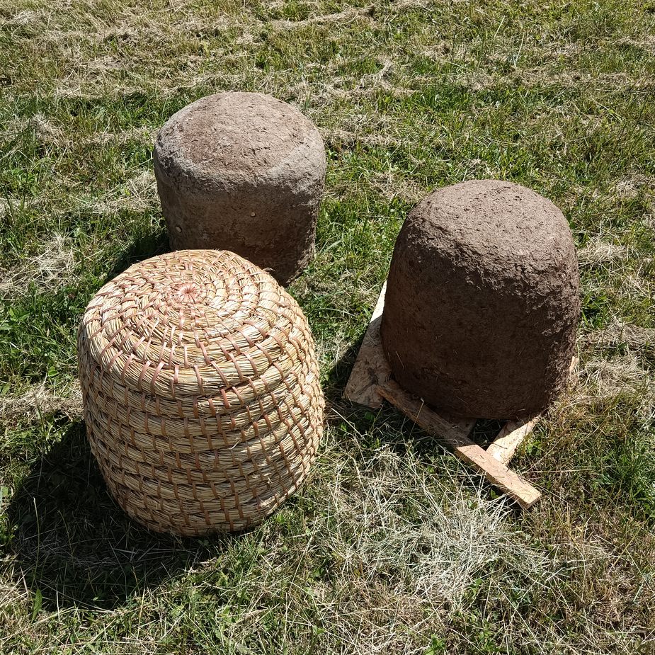 Hand made sraw hive. Skep from natural materials